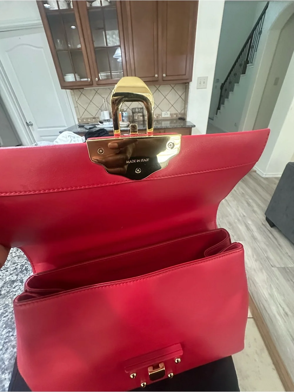 Dolce & Gabbana Red Leather Top-Handle Satchel with Gold Hardware and Studs